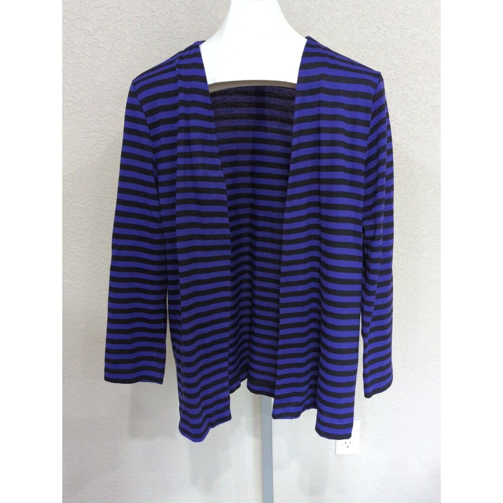 Vintage Item Eyes Cardigan Women M Purple Black Stripes Sweater Open Front Long
